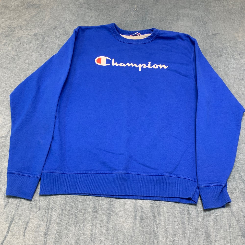 Champion Sweatshirt Mens Large Royal Blue Graphic Logo Knit Cotton Athletic Wear