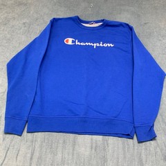Champion Sweatshirt Mens Large Royal Blue Graphic Logo Knit Cotton Athletic Wear