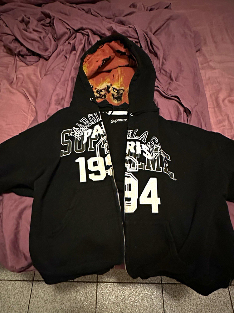 Supreme Black Full Zip Hooded Graphic Logo Fleece Cotton Hoodie Men’s M