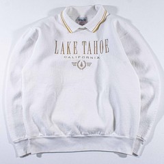 Vintage 90s Lake Tahoe Collared Sweatshirt Large L Embroidered Grandpa Core