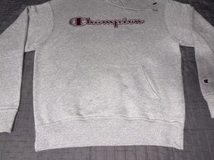 Vtg Champion Burgandy Embroidered Letters Gray Hoodie Sweatshirt Med EUC