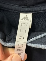 adidas Mens Small Cotton Blend Hoodie Blue Striped Sleeves Front Pocket