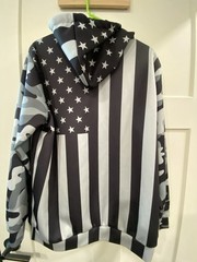 Men’s L/XL Black Gray Camo USA Flag Pullover Hoodie w/ Drawstring Pockets