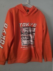 Superdry Men’s Hoodie Sweatshirt Black/Orange, Graphic Print, Tokyo, Japan