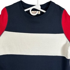 Hollister Mens Colorblock Crewneck Sweatshirt Navy Blue White Red Size M