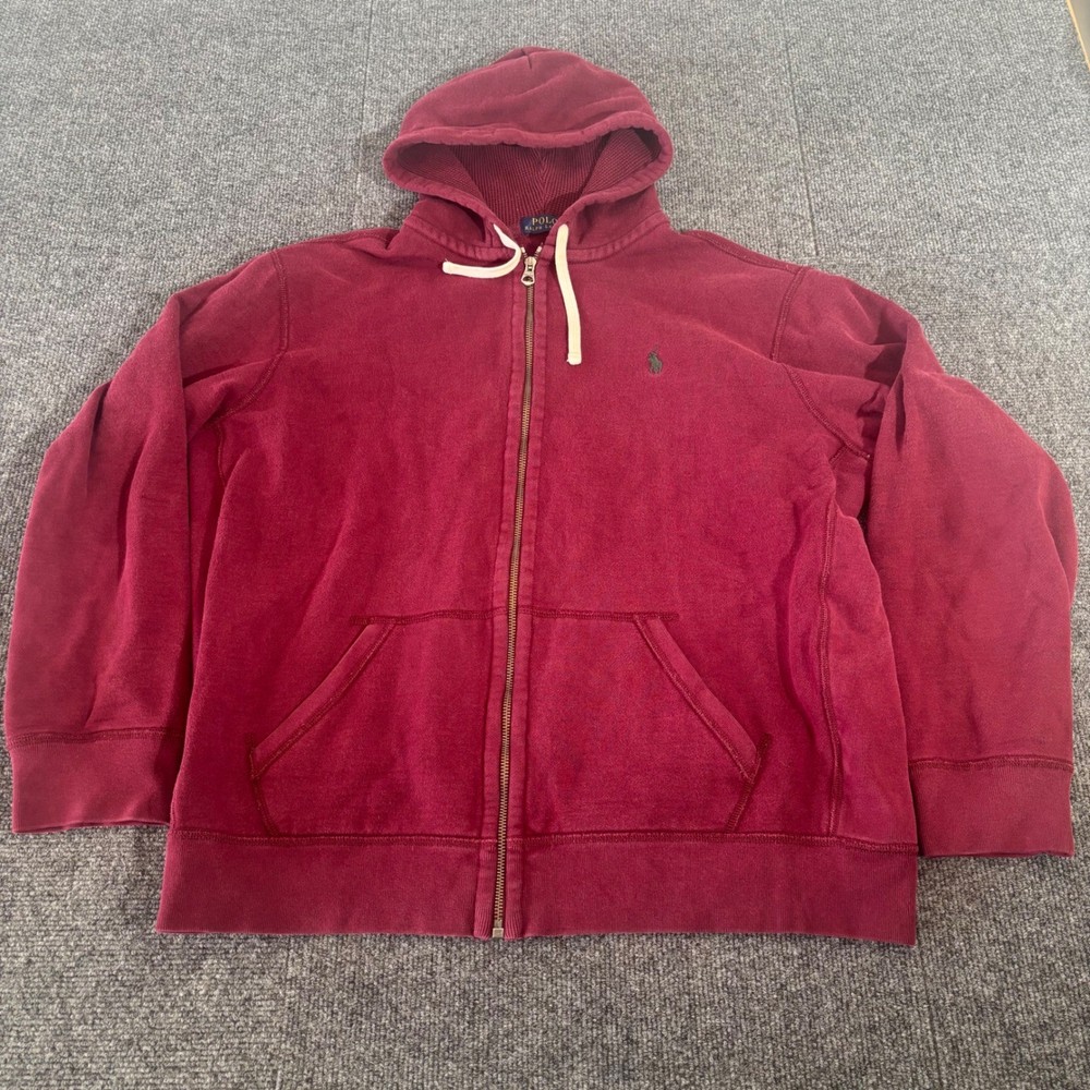 Polo Ralph Lauren Mens XL Full Zip Hoodie Burgundy Red Thermal Lined Fleece