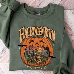Halloween Spooky Season Unisex Crewneck Sweatshirt Vintage Pumpkin Town Printed