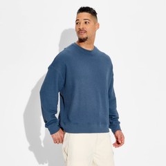 Men Waffle Crewneck Pullover Sweatshirt – Original Use Blue M