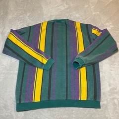 Cotton On Loose Fit Sweatshirt Mens Medium Green Purple Yellow Striped Crewneck