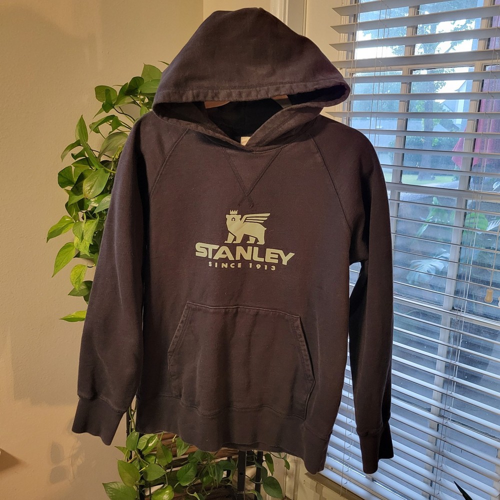 STANLEY Size Medium Black Heavyweight Pullover Hoodie Green Logo Pocket