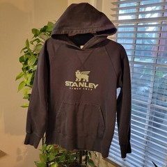 STANLEY Size Medium Black Heavyweight Pullover Hoodie Green Logo Pocket