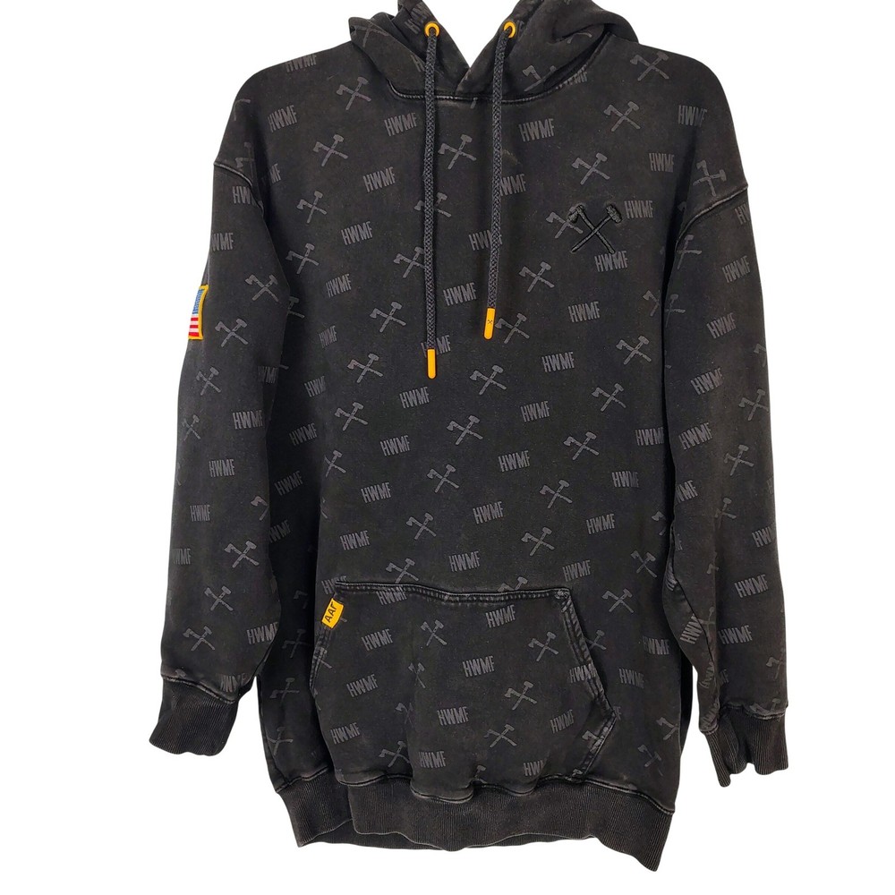 All American Roughneck HWMF Hoodie Washed Black All Over Print Pullover Mens M