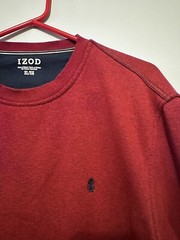Izod Mens Pullover Casual Long Sleeve Sweatshirt Style Deep Red Shirt LOGO Sz XL