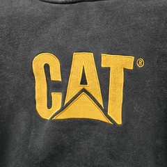 CAT Men Hoodie M Black Embroidered Fleece Logo Activewear Hooded Stretch Pockets