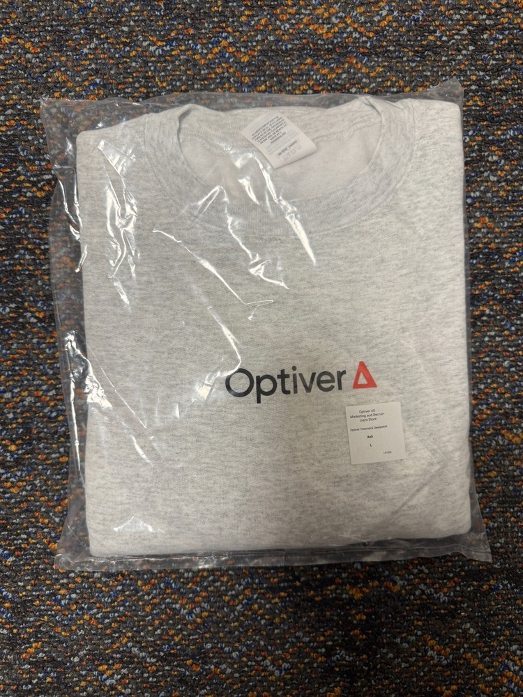 Optiver Ash Gray Crewneck Sweatshirt Size L Rare Hedge Fund Trading Finance Swag
