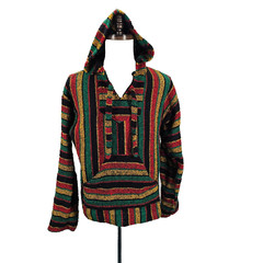 Baja Sweater Hoodie Sweatshirt Men’s Pullover Stripe Mexico Hippie Large EUC