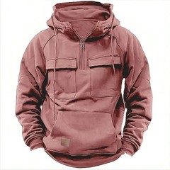 Mens Retro Tactical Sweatshirt Quarter Zip Cargo Pullover Hoodies Pocket Jackets