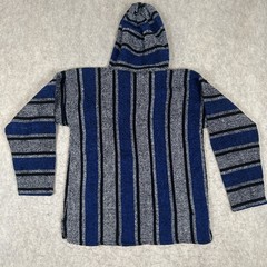 Artesanias Mexican Blue And Black Baja Hoodie Pullover Size Medium