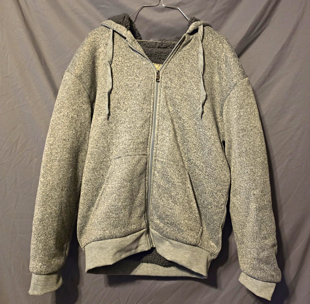 Seven Apparel Men’s Gray Full Zip Fleece Lined Hoodie w/ Pockets Size M
