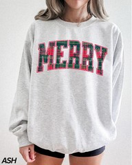 Merry Christmas Plaid Sweatshirt Holiday Festive Apparel