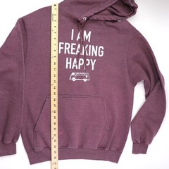 I Am Freaking Happy Fleece Hoodie Sweatshirt Size M No Dinx Bus Distressed
