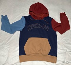 Hurley Pullover Hoodie Colorblock Blues Tan Deep Red Stitched Logo S Small