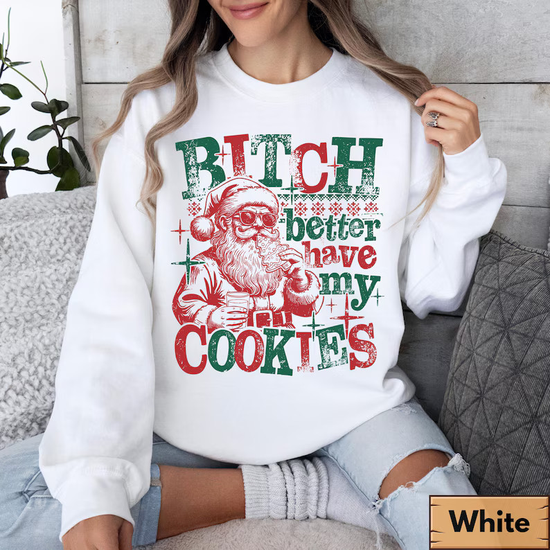 Funny Santa Sweatshirt Christmas Holiday Festive Apparel Top