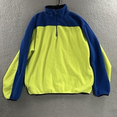 Nautica Competition Mens Fleece Blue Green Large 1/4 Zip USA Made 100% Polyester