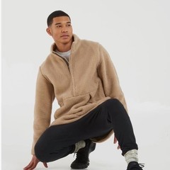 Nike Men’s Yoga Sherpa Sweatshirt Pullover Tan Warm Fuzzy Winter Lounge Size L