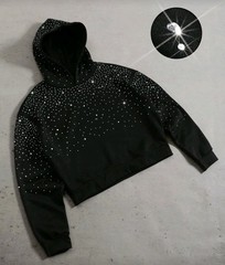 New Luxury Men Women Diamond Rhinestones Fashion Black Hoodie High Quality