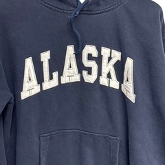 Vintage 90’s ALASKA Appliqué Block Letter Hooded Sweatshirt 47″ Chest Fleece