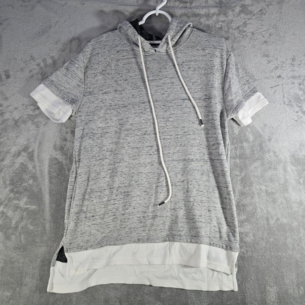 Jackson Short Sleeve Hoodie Layered Hem Casual Top Gray Mens Size S