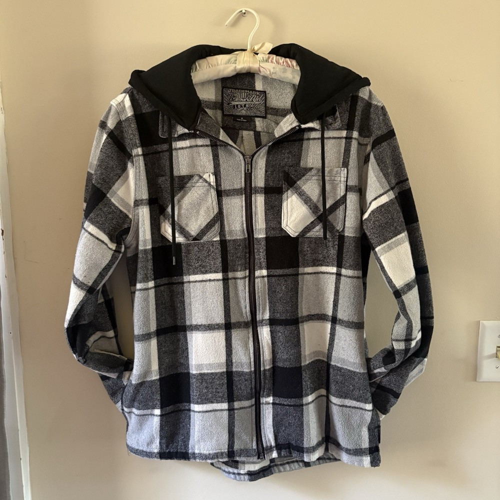 Brooklyn Cloth Plaid Flannel Black And White Men’s Large Spring Jacket Skater