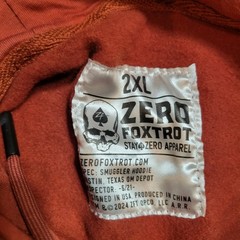 Zero Foxtrot Hoodie Mens 2X Orange Smuggler Pullover Hooded Pocket Drawstring