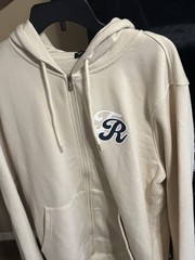 True Religion Men’s Beige Cotton Full Zip Hoodie M Logo Graphic w/ Pockets