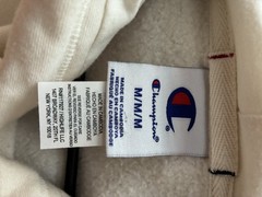 Champion Men’s Beige Pullover Fleece Hoodie Logo Patch Pockets Size M