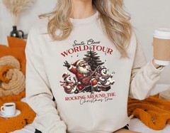 Santa Claus World Tour Retro Sweatshirt Christmas Holiday Apparel Top Gift