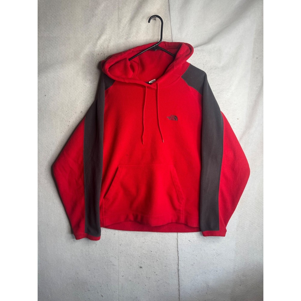 The North Face Mens Fleece Hoodie Red Charcoal Grey Colorblock Pullover Large