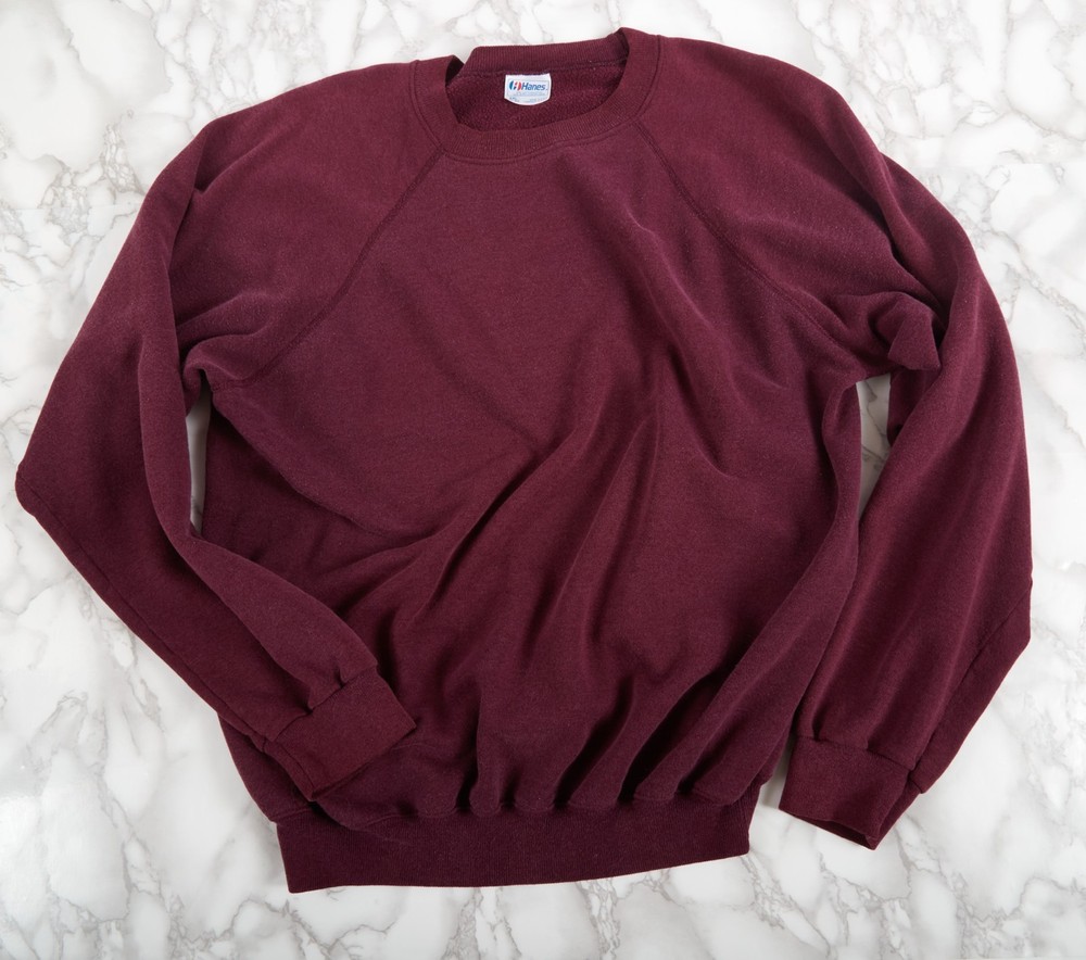 Vintage 80s Hanes Blank Crewneck Sweatshirt Adult XXL Plum Purple Raglan USA