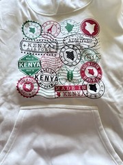 Beautiful Kenya Off-White Hoodie With Passport Stamps And Flag On Sleeve Medium