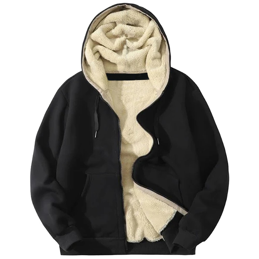 Men’s Heavy Weight Sherpa Fleece Lined Hoodie Sweater Jacket – Full Zip – S-XXL