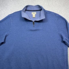 LL Bean All Seasons Textured Pullover Mens Large Blue 1/4 Zip Thermal Sweatshirt