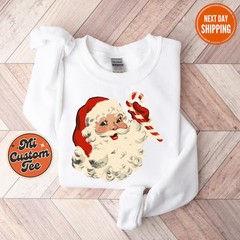 Retro Santa Sweatshirt Vintage Christmas Holiday Apparel Top