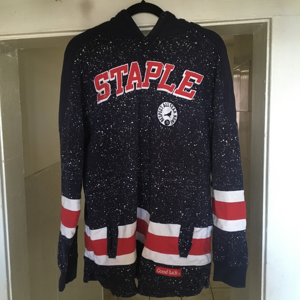staple pigeon hoodie Splattered Blue Men’s Size L Respect All Fear None