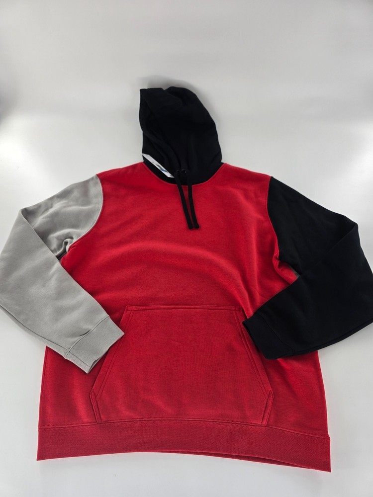 Nike Color Block Club Fleece Pullover Hoodie Men’s L Red/Black New