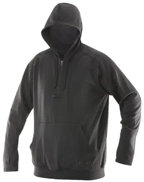 24-7 Series Grid Fleece Pullover Hoodie – Black Midweight Shirt W/Hood,Pocket