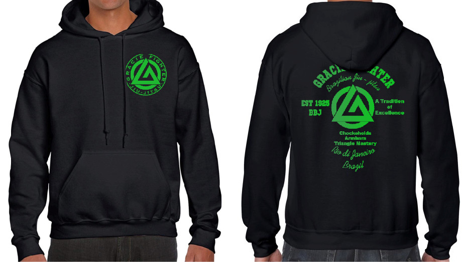 Gracie Jiu Jitsu MMA Fighter Hoody Hoodie hooded sweat shirt 2 side Neon
