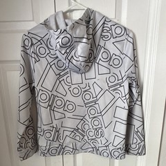 adidas Teens S White/Black Geometric Pullover Hoodie Drawstring Pockets Fleece
