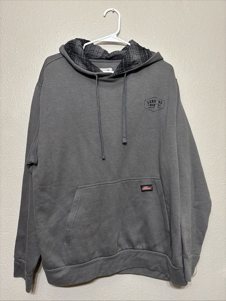 VTG Dickies Hoodie Men’s Large Grey Thermal Lined Relaxed Full Zip Workwear Y2K