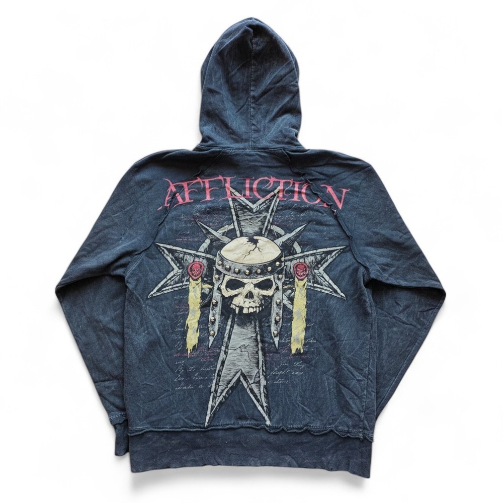 New Men’s Affliction Long Sleeve Zip Up Wings Skull Embroidered Hoodie S-XL